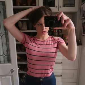 Michael Kors Striped Ultra Soft Cold-Shoulder Top